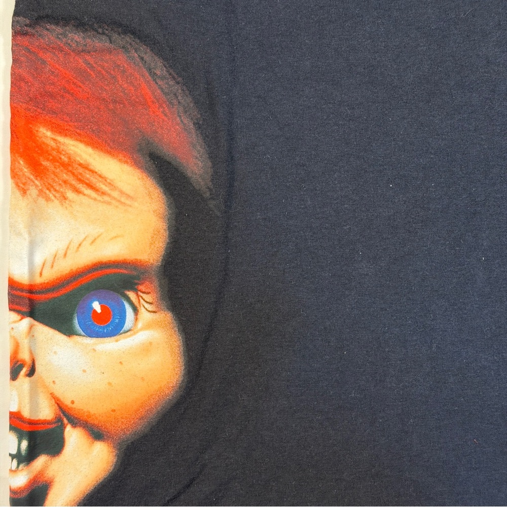 Chucky Childs Play T-Shirt Medium Embroidered Letters Wrap Around Print Horror‎ - Picture 6 of 10